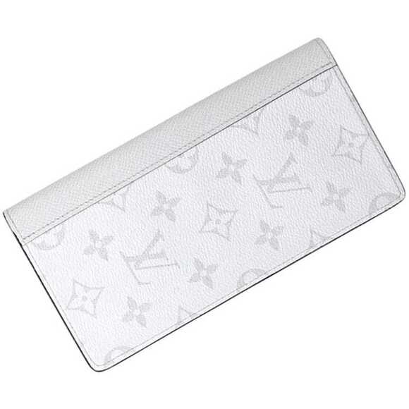 Louis Vuitton Bifold Long Wallet Portefeuille Brazza f-25002 White Taiga R...